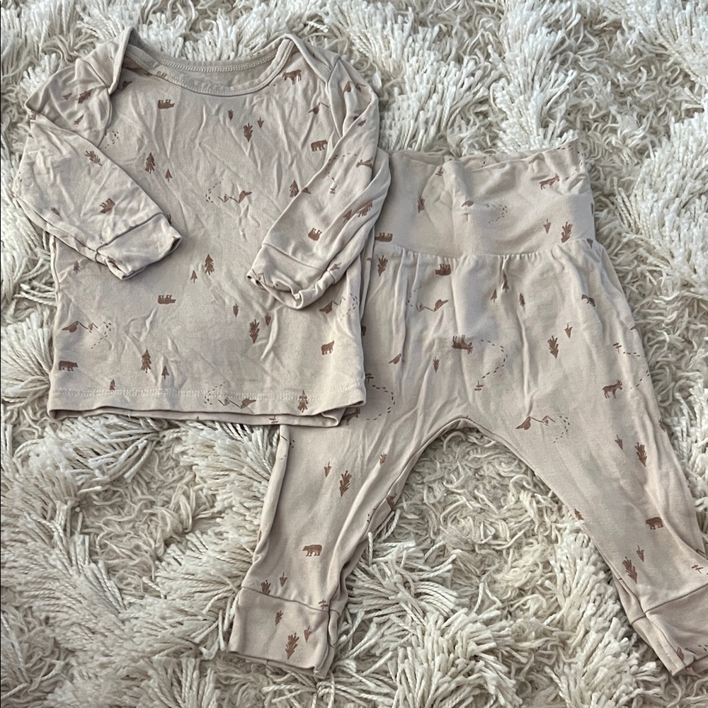 Carters Baby Neutral Beige Woodland Print Bamboo Pajama Set